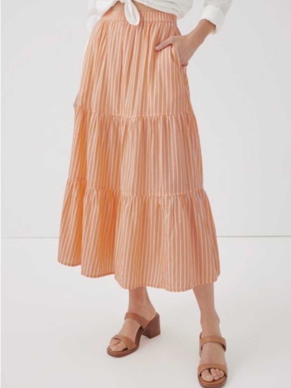 Pact Organic Citrus Stripe Light Cotton Tiered Skirt Medium